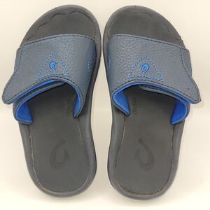 Olukai Nalu Slide Sandals Kids Size 9/10 Blue Leather Good Used Cond